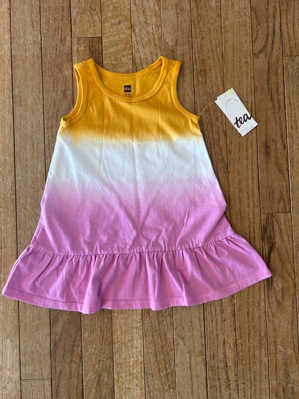 Tea Collection Yellow White Pink Dip-Dye Tank Dress with Ruffle Hem